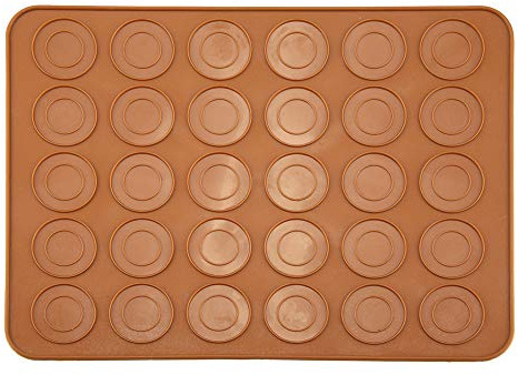 Asixxsix Tappetino per Macarons in Silicone Alimentare - Strumento da Forno Antiaderente e Durevole - Forma Rotonda con 30 Fori Facile da Pulire e Conservare per Macarons Perfetti Cioccolato 1 Pezzo