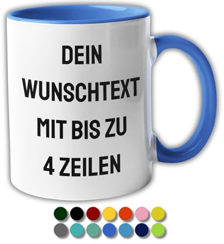 Wunschtext Tasse – Gestalte deine eigene Tasse mit Text | Personalisierte Keramiktasse mit Namen oder Spruch | Verschiedene Schriftarten & Farben | Beidseitig bedruckt | Geschenkidee (Blau)