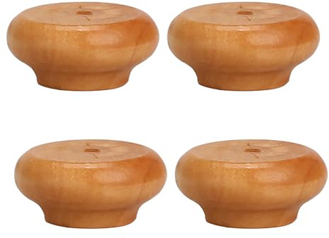 Wooden Furniture Legs, Solid Wood Sofa Legs Set of 4, Wood Cabinets Replacement Furniture feet with Rubber Protection Pad & Screws (2cm,Clear Lacquer)
