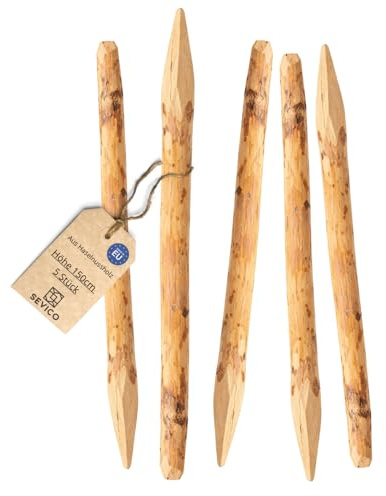 Haselnuss Zaunpfosten 150 cm 5er Set – angespitzte Holzpfähle, imprägniert, stabile Zaunpfosten Holz für Staketenzaun, Gartenzaun & Weidezaun