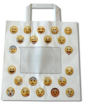 BUSTA CON MANICO IN CARTA CM 16 X 25 ALTA CM 27 PER ALIMENTI SACCHETTO BUSTA PAPER BAG FANTASIA EMOTICON EMOJI (PZ 100)
