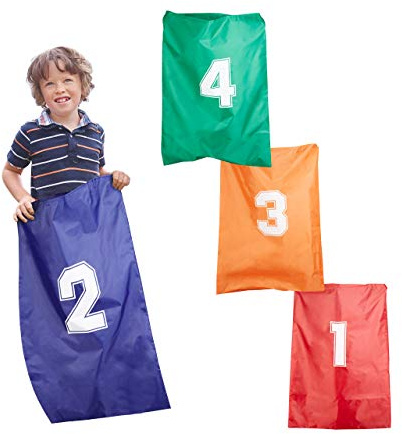 Relaxdays Jumping Bags for Kids, 4 Pc, Sack Race Bags, Set for Birthday Parties, Ages 3 and Up
