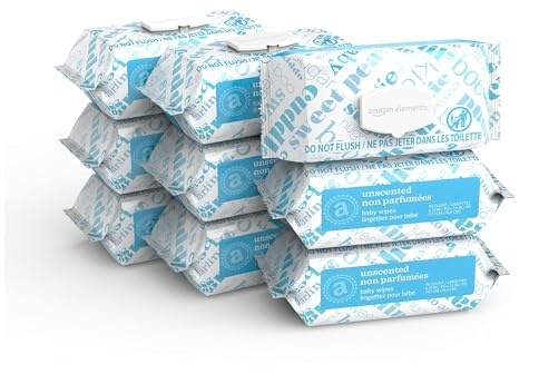 Amazon Elements Baby Wipes, Unscented, Hypoallergenic, Alcohol-Free, With Aloe and Vitamin E, 810 Count, Flip-Top Packs