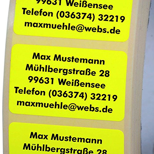 Adressetiketten mit Wunschdruck 100 Stück 38 x 23 mm Haftpapier leuchtgelb