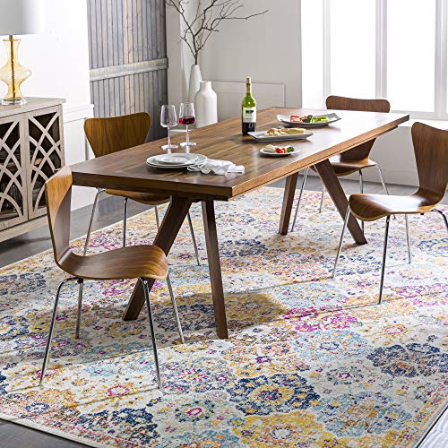 Livabliss Sicily Vintage Teppich groß - Teppich Wohnzimmer 160 cm, Esszimmer, Schlafzimmer, Orientalischer Teppiche Boho Style - Carpet Living Room, Bunter Muster, Senfgelb, Orange, Weinrot, Blau