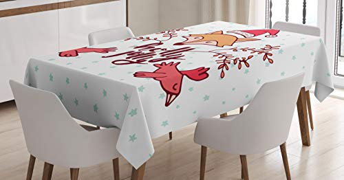 ABAKUHAUS Natale Tovaglia, Agrifoglio Jolly di Santa Fox, Rettangolare per Sala da Pranzo e Cucina, 140 x 170 cm, Bianco Marrone Rosso