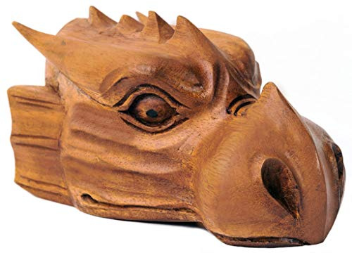 Windalf Brauner Drachenkopf Lyndi 17 cm Drachen Holz Deko Handarbeit aus Holz