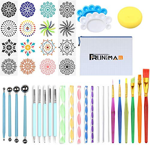 Monarchy Mandala Dotting Tools Schablone, Rocks Mandala Malbürsten Werkzeugsätze mit Farbwanne zum Malen Färben Zeichnen und Zeichnen von Kunstgegenständen (35 Pcs)