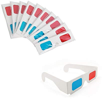 KRISMYA 3D Glasses for Movies,10 Pairs 3D Glasses Red and Cyan White Frame Anaglyph Cardboard - Folded in Protective Sleeve