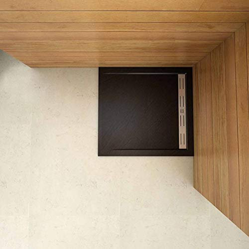 Plato de Ducha Cuadrado extraplano RESINA PIZARRA GEL COAT NEGRO, Válvula incluida, Antideslizante 76x76cm