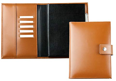 DELMON VARONE - Personalisierbares Notizbuch DIN A5 (auswechselbar) mit Verschlusslasche, Kartenfächer & Stiftschlaufe aus Cambridge Top Grain Leder Braun - Blanko Buch unliniert im Hardcover-Einband