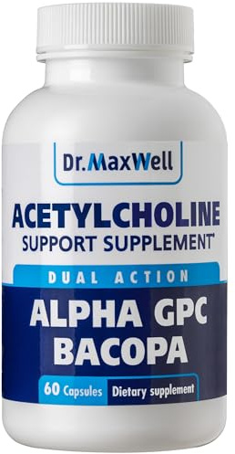 Dr. Maxwell Acetylcholine, Alpha GPC Choline 600mg + Bacopa, Better Than Each Alone. More Reliable Acetylcholine (Supports Memory & Learning) Supplement, 60 Capsules