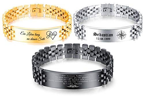 aplusashop ID Edelstahl Herkules Armband mit Gravur nach Wunsch massiv, 3 Farben, mit Box
