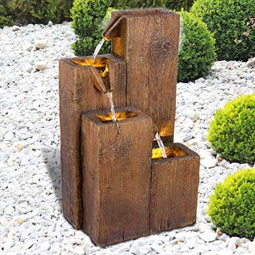 Fuente Decorativa de Jardín Con Luz LED - Cascada de Agua de 230 V para Interior, Estanque, Terraza (Holz-HÄUSCHEN)