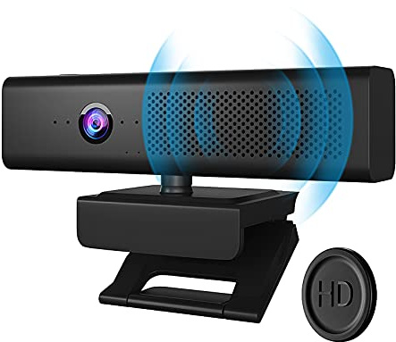 Cámara de computadora Full HD 1080P con 4 micrófonos omnidireccionales integrados y altavoz para transmisión de videoconferencias, cámara web externa USB con cubierta magnética de privacidad para