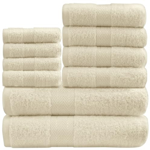 GC GAVENO CAVAILIA Juego de 10 Toallas Toronto, 450 gsm, lujosas, absorbentes, supersuaves y acogedoras, Color Crema