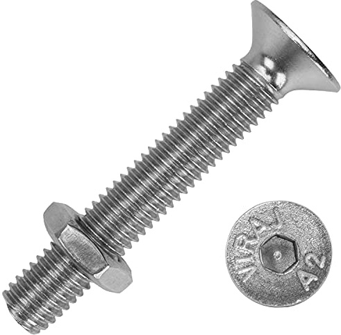 Senkkopfschrauben mit Innensechskant M10x70 mm und Flachmuttern M10 aus Edelstahl A2 (5 Stück) | DIN 7991 & DIN 439 - Senkschrauben - Edelstahlmuttern von MESAROS®