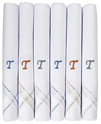 Caruso Italy Herren Initialen Monogramm Taschentücher A–Z Stickerei 100% Baumwolle Weiß Pocket Square 6er Set 46x46 cm Weich Saugfähig Elegant Geschenkidee Klassisch Herren Accessoire
