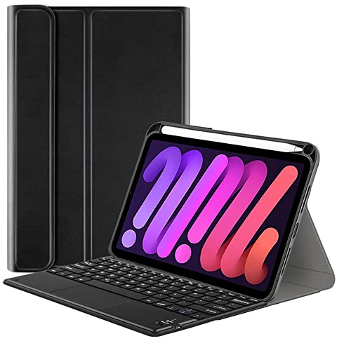 QYiiD Funda para teclado para iPad Mini 6 2021, cubierta trasera de TPU suave con soporte para lápiz y teclado inalámbrico desmontable para iPad Mini 6ª generación 2021, negro