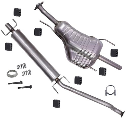 ATEC Germany Auspuff Schalldämpfer Set 1x Mittelschalldämpfer, 1x Endschalldämpfer, mit Montagematerial Kompatibel mit OPEL ASTRA G Caravan (T98)