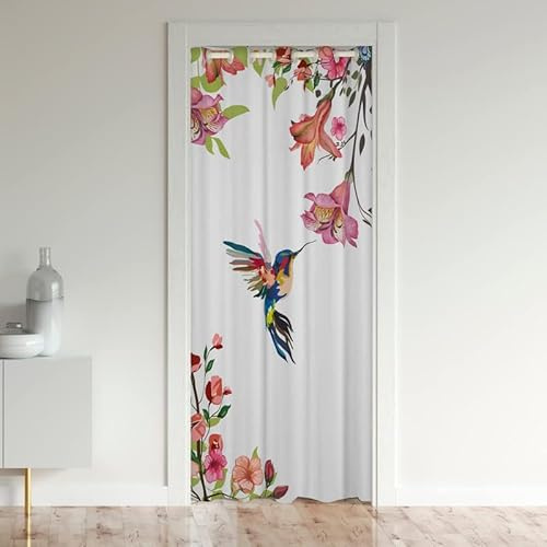 Türvorhang mit Kolibri-Motiv, Privatsphäre, Blumen- und Schmetterlings-Motiv, für Schlafzimmer, 30 % - 50 % Verdunkelung, wärmeisolierter Vorhang für Türen und Fenster, 1 Paneel, 150 x 203 cm