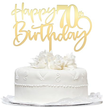 Happy 70th birthday cake Topper,Mirrored Gold Acrylic Durable Cake Topper | 70th Birthday Party Cake Decorations,Hello 70th years old, Happy seventy years old, Birthday Party Decorations