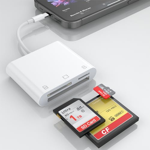3 en 1 Memoria Lector de Tarjetas SD para iPhone iPad,Conector Lightning a CF SD TF Card Reader,Memoria Compact Flash,Micro SDXC,Micro SDHC,SDXC,SDHC,SD Tarjetas compatibles con iPhone 14/13/12
