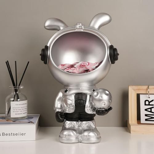 Cutfouwe Kaninchen Statue Figuren Lagerung Box-Schlüssel Aufbewahrungsbox-Kaninchen Skulptur Für Veranda, Büro,Silber,H