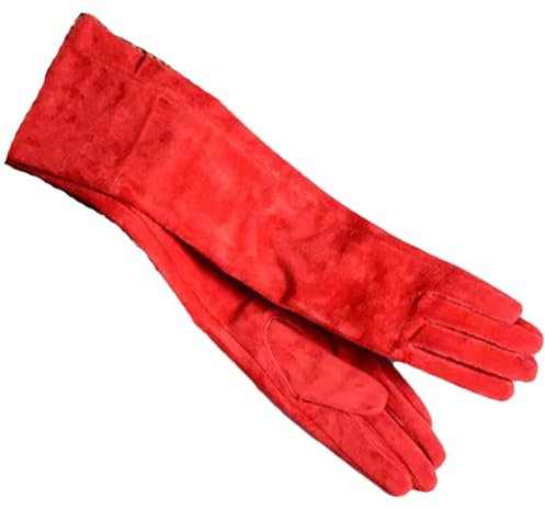 Herbst Winter Mode Frauen Leder Falten Lange Handschuh Dame Klassische Halten Warme Leder Handschuhe, rot, S 30CM