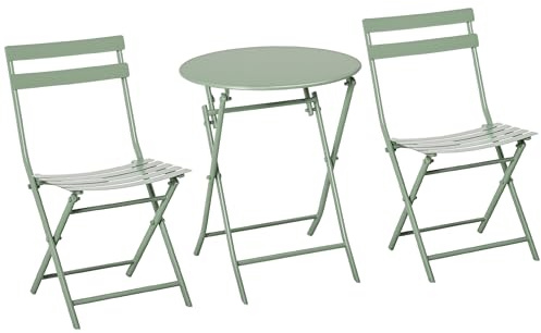 Outsunny Set 3 Pz Tavolino con Sedie da Giardino Pieghevoli Verde
