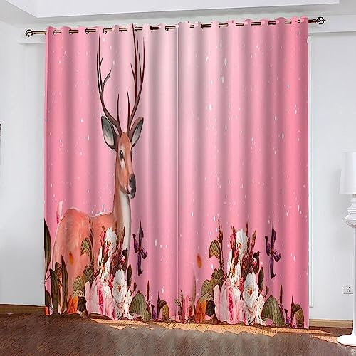 Kinder Verdunkelungsvorhänge Rosa Tierelch 300 X 280 cm 3D Polyester Ösen Vorhang, Für Wohnzimmer Schlafzimmer Blickdicht Schallschutzvorhänge 2Er Set 2X -Esszimmervorhang -1D7G/J9Z