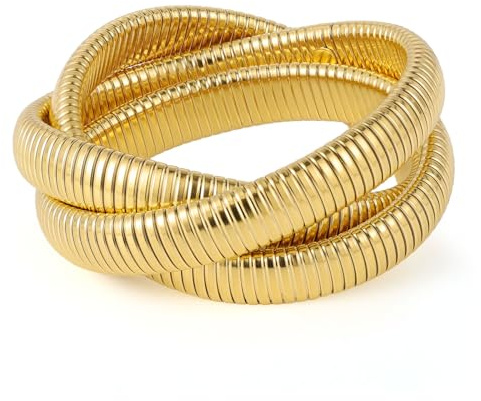 Emibele Mehrschichtiges Stapelarmband, 18 Karat vergoldetes Titan-Armband Stapelbares Stretch-Armband Elastisches Schlangenketten-Armband, Einfaches Modisches Stapelarmband für Frauen Teenager, Gold