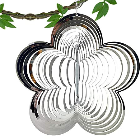 Generic Molinillo de viento de flor, de acero inoxidable 3D, para colgar, carillón de viento, esculturas de viento giratorias, colgante de árbol, atrapasueños para interiores y exteriores, patio,
