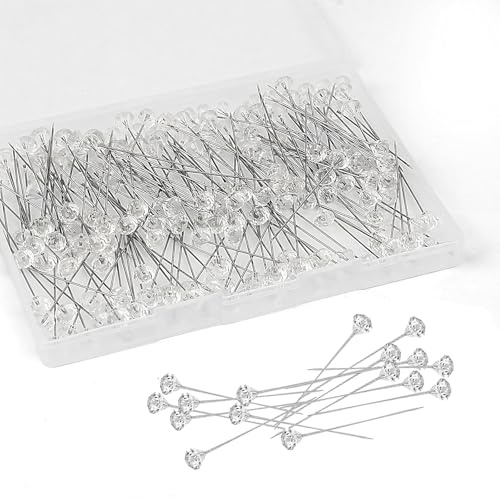 Stecknadeln 200 Stück Stecknadeln mit Kopf Kristall Strassnadel 5.1 cm,Stecknadeln Lang mit Box,Gerade Kopf Nadeln für Jewelry DIY,Stoff, Hochzeitsblumen Schmuck Schneider Nähen,Blumen Handwerk Deko