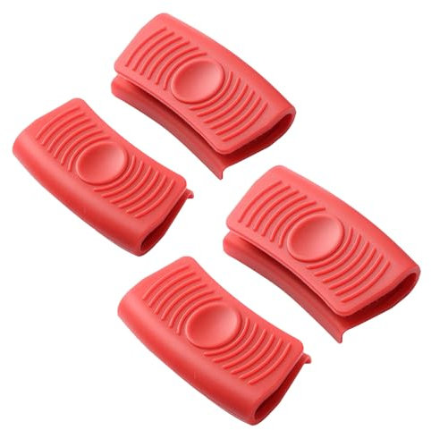 WUMUZAI 4 Pack Silicone Assist Hot Handle Holder, Pot Handle Covers Heat Resistant, Non Slip Cast Iron Skillet Handle Cover, Rubber Pot Handle Grips, Potholder Sleeve for Pans Cookware, Red