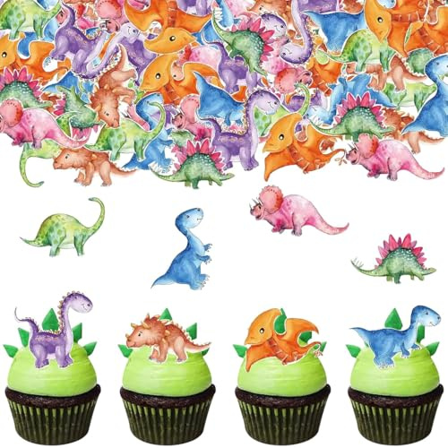 50 Stück Kuchen Deko Dinosaurier,Dinosaurier Cupcake Topper, Cupcake Wrappers mit Cake Topper Dino, für Baby Shower Hochzeit Geburtstag Event Party Tiere Thema Party Dekoration Versorgung