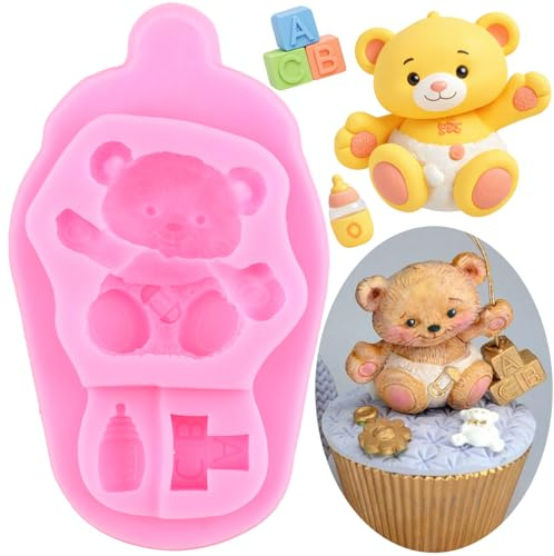 XMOLDNMS Moule en silicone en forme d'ours en forme d'ourson pour décoration de gâteau de fête prénatale, pâte à sucre, pâte polymère