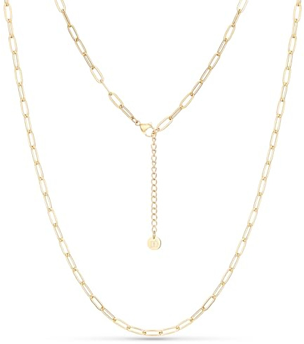 Seodore 18K Gold Paperclip Necklace for Women | adjustable layered chain, anti-tarnish water resistant necklace for gym, sport or swimming
