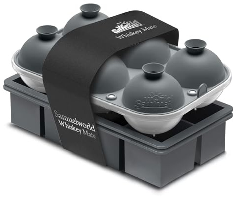 Samuelworld Premium Ice Tray Combo (16 Ice Cubes/6 Ice Ball), Large Ice Sphere Maker & New Upgraded Ice Cube Trays, Food Grade, Spill-Free Integrated Funnels, Whiskey Bourbon Cocktails, Grey