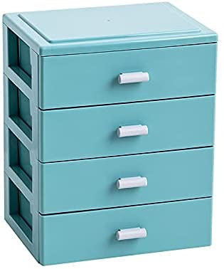 Stapelbare Schubladenkommode aus Kunststoff, Aufbewahrungsbox für Make-up, Kleiderschrank, Badezimmer, Blau (4 Ebenen)