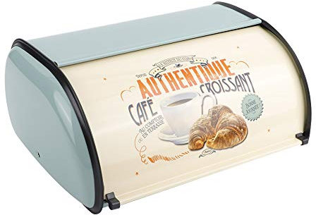 Gsycle Metal Bread Storage Container, Large Capacity Vintage Roll Top Bread Box Bread Holder Bread Dispenser Kitchen Countertop Box for Kitchen Bread Storage 13.6 * 9.1 * 5.7 in (Blue)