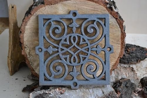 Euro Sezam - Grille de ventilation en fonte - 20,50x1x20,50cm - pour poêles, fours à bois & cheminées - Grille pour air chaud - Grille d’aération pour four, conduit de ventilation (Métallique)