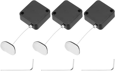 sourcing map 3.3 ft Retractable Cable Lock with Adhesive Arc Patch Remote Control Security Lock with Adjustable Cord Tether Anti Theft for Laptop, TV, 600g, Black, 3 Pack