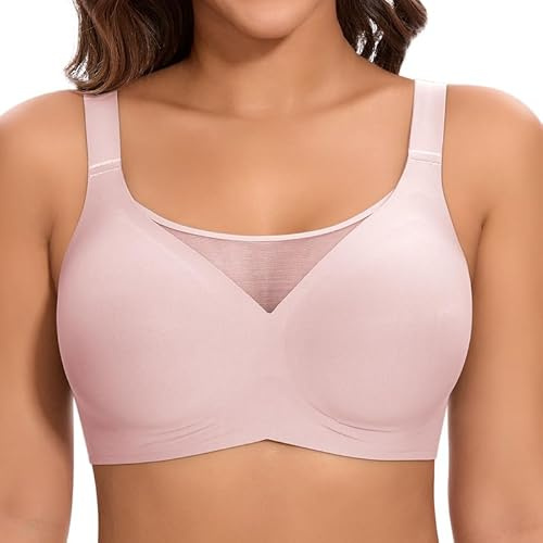 Cavotor Jelly Bras for Women Non Wired Comfort Support Gel Soft Bra Seamless Lace Wireless T Shirt Push Up Bralettes with Extender (#1 Pink,XL)