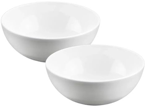 Wilmax - Schale aus Porzellan - 1700ml - 2er Set - Salatschüssel - Weißer Schüssel für Snacks, Salat - Ø 20cm- Obstschale - Müsli-Schale - Elegant und Kratzfest - Ideal als Geschenk