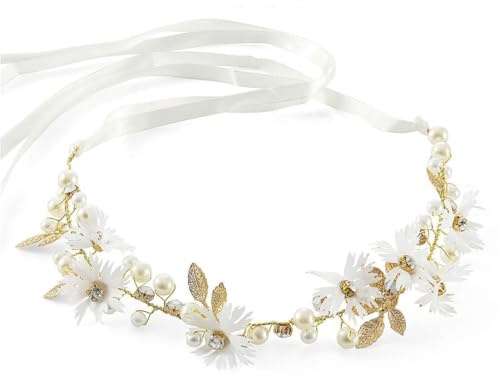 Copricapo da Sposa - 1 PCS Coroncina Comunione Bambina, Accessori per Capelli da Ragazza di Fiori con Perle di Strass Fascia per Capelli Regolabili Perfetto per Regalo, Festa, Nozze (Bianco)