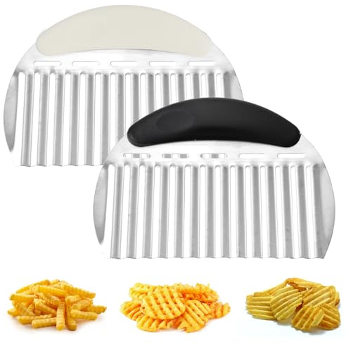 YBEATY 2 Pcs Potato Crinkle Cutter Large French Fry Wavy Cutter Heavy Duty Chips Chopper Slicer Stainless Steel Cutting Chopping Tools with Handle for Fruits Carrot Vegetable Cucumber Onions