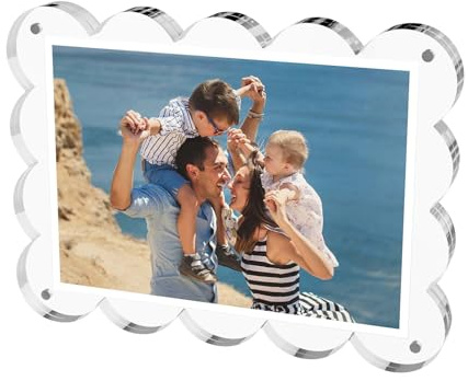 M-sorflly 5x7 Inches Scalloped Acrylic Picture Frame,Clear Magnetic Picture Frame for Wedding，Double Sided Frameless Photo Frames for Desktop Free Standing