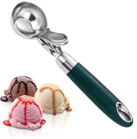 Chaies Cucharón Para Helado, Paleta para Helados Resistente, Acero Inoxidable 304 Robustas Con Mango Ergonómico Medidor Porcionador Raspador Para Mousse Y Postres