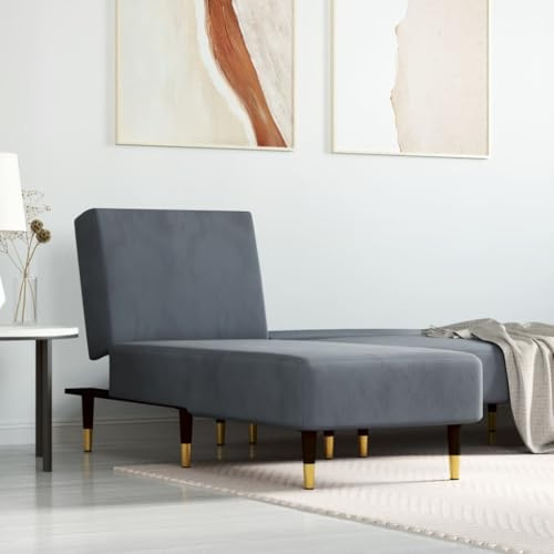 Teenpull Chaiselongue Dunkelgrau Samt, Verstellbar, Einzel-Loungesofa mit Metallbeinen, Gemütlicher Sessel für Schlafzimmer & Wohnzimmer, Max. 110 kg Belastbarkeit